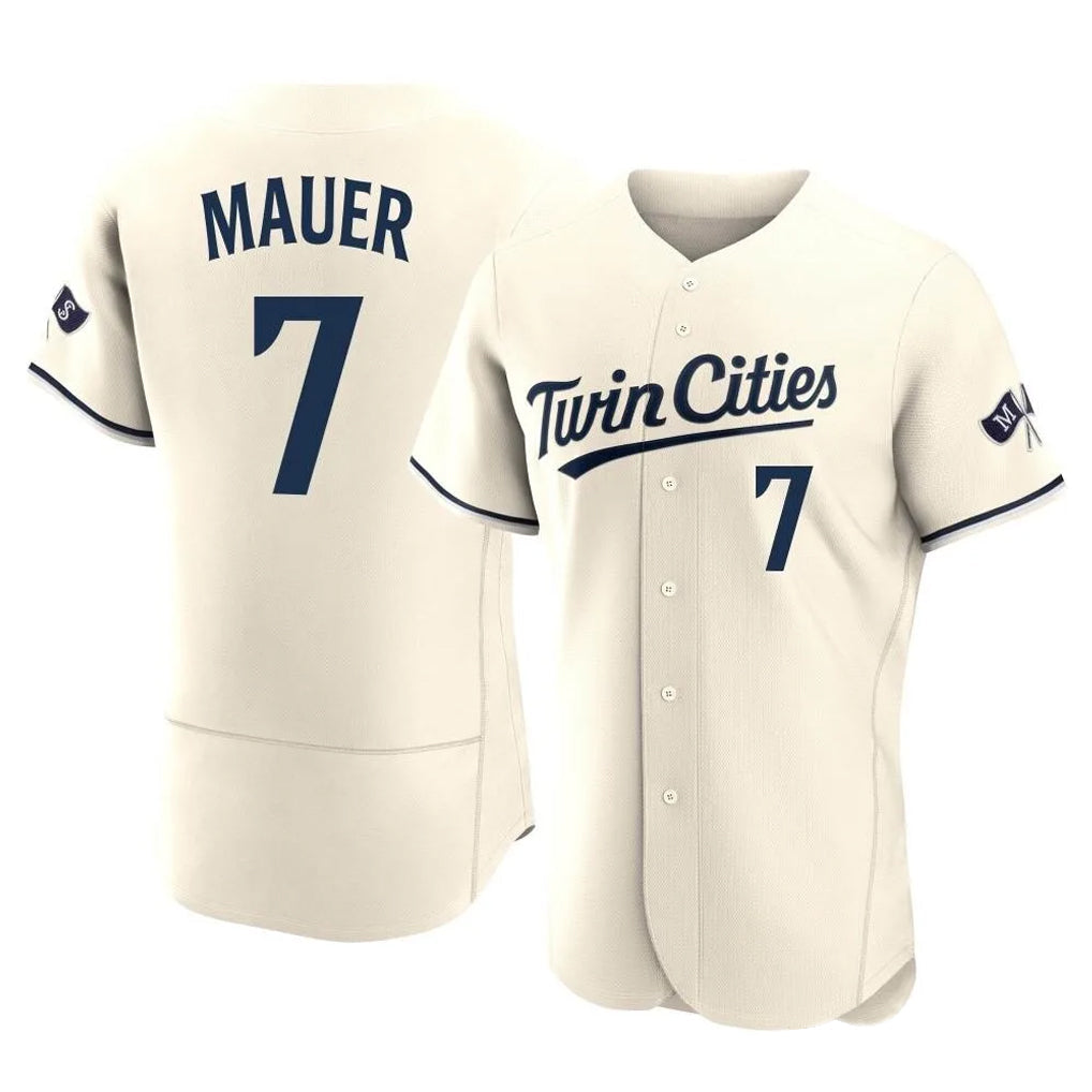 Johmsee M.Twins #7 Joe Mauer Player Cream Home Limited Elite Stitched Jerseys