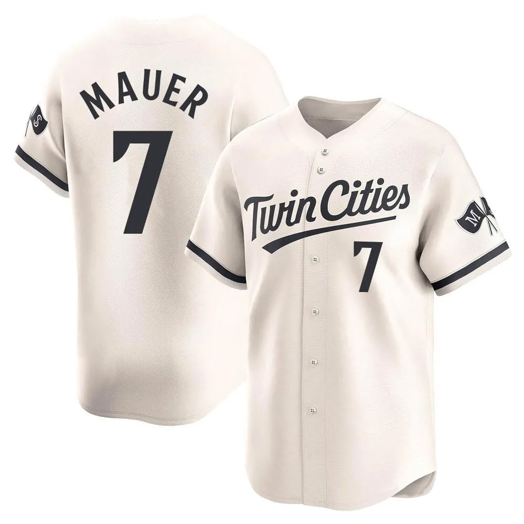 Johmsee M.Twins #7 Joe Mauer Player Cream Home Limited Stitched Jerseys