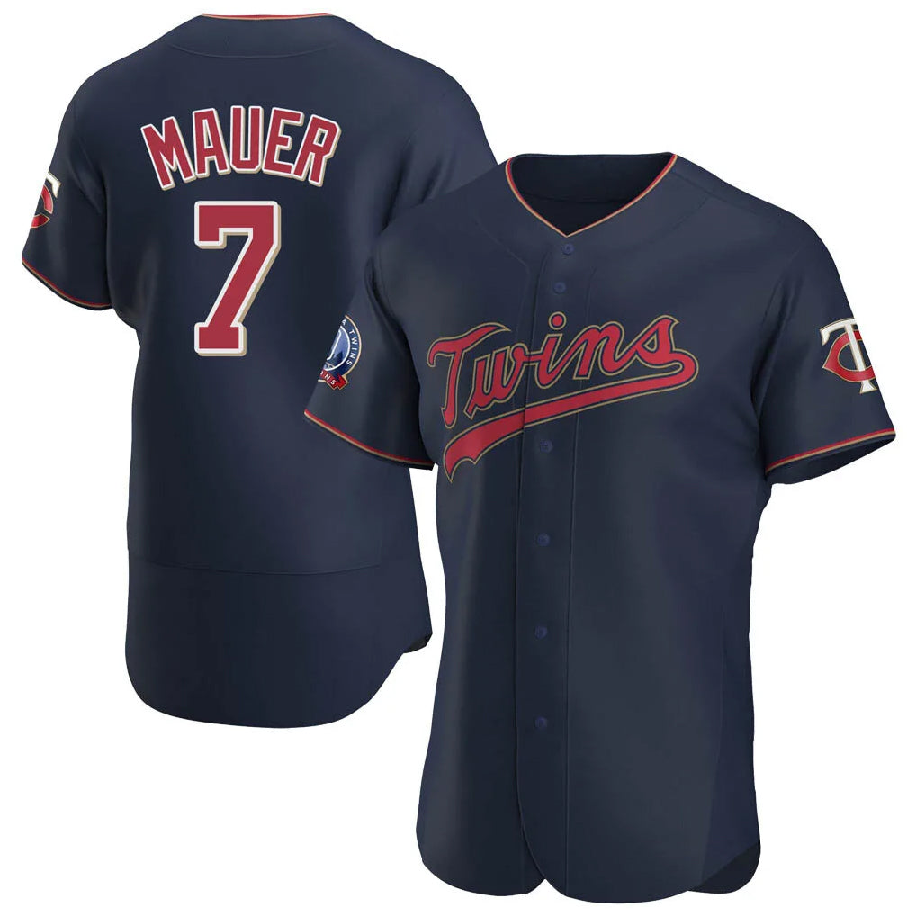 Johmsee M.Twins #7 Joe Mauer Player Navy 60th Home Limited Elite Stitched Jerseys