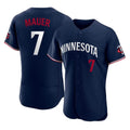 Johmsee M.Twins #7 Joe Mauer Player Navy Replica Home Limited Elite Stitched Jerseys