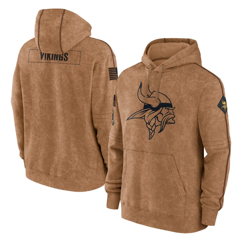 Johmsee MN.Vikings Brown Salute to Service Pullover Hoodies Limited Game Blank Player Stitched Jerseys