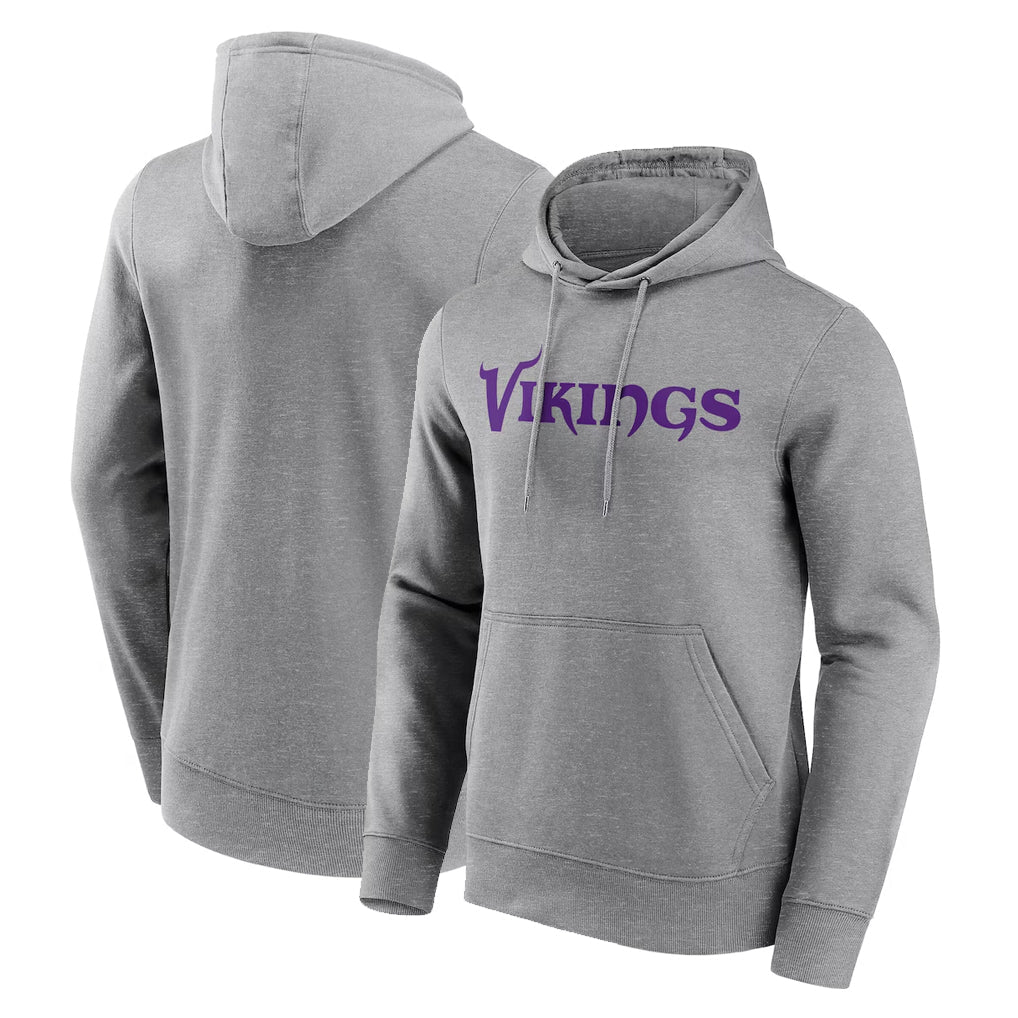 Johmsee MN.Vikings Gray LOGO Pullover Hoodies Home Game Blank Player Stitched Jerseys