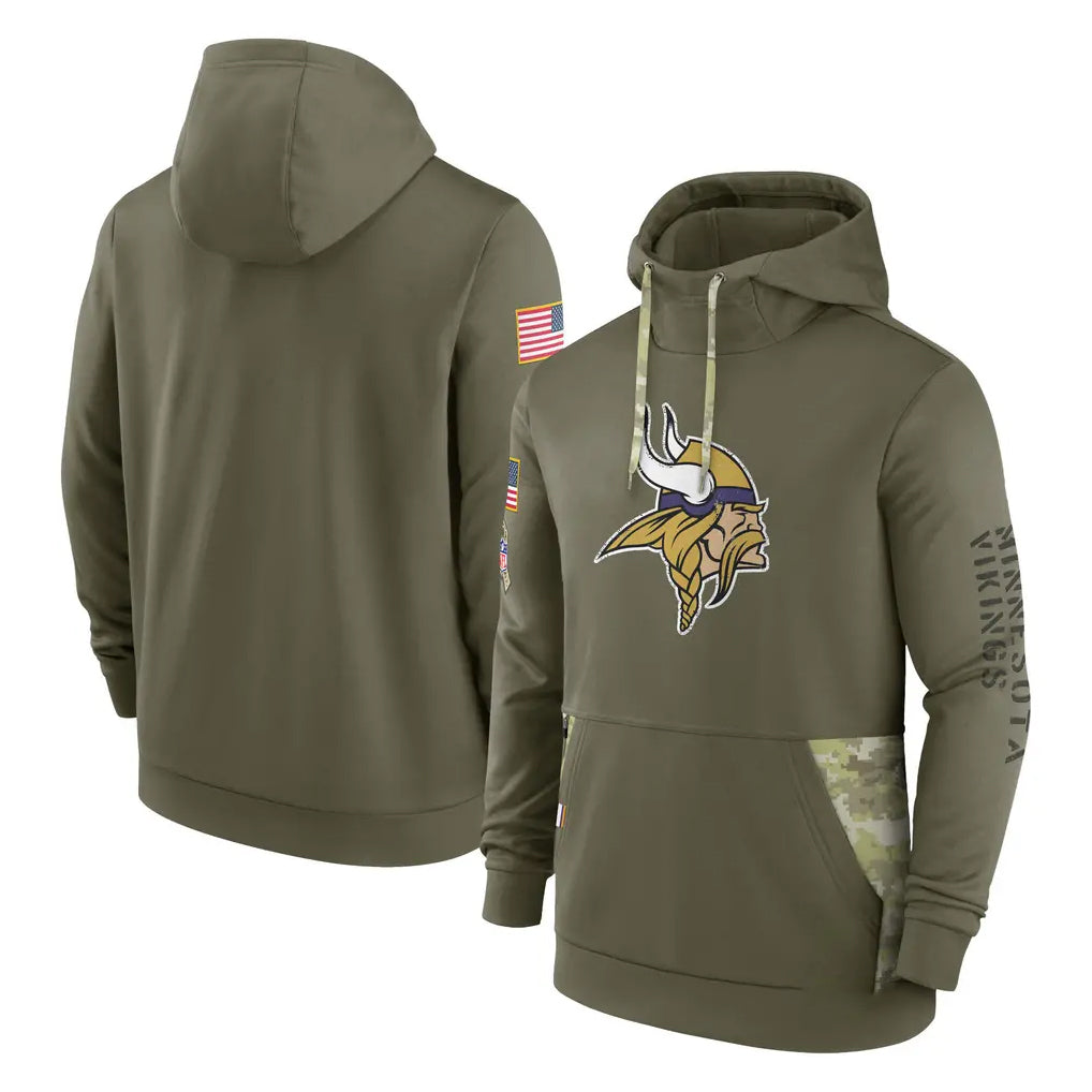 Johmsee MN.Vikings Olive Salute to Service Pullover Hoodies Blank Player Stitched Jerseys