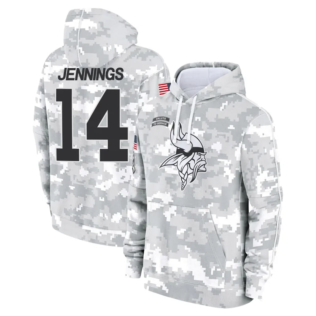 Johmsee MN.Vikings #14 Jauan Jennings Player Arctic Camo Salute to Service Pullover Hoodies Limited Game Stitched Jerseys