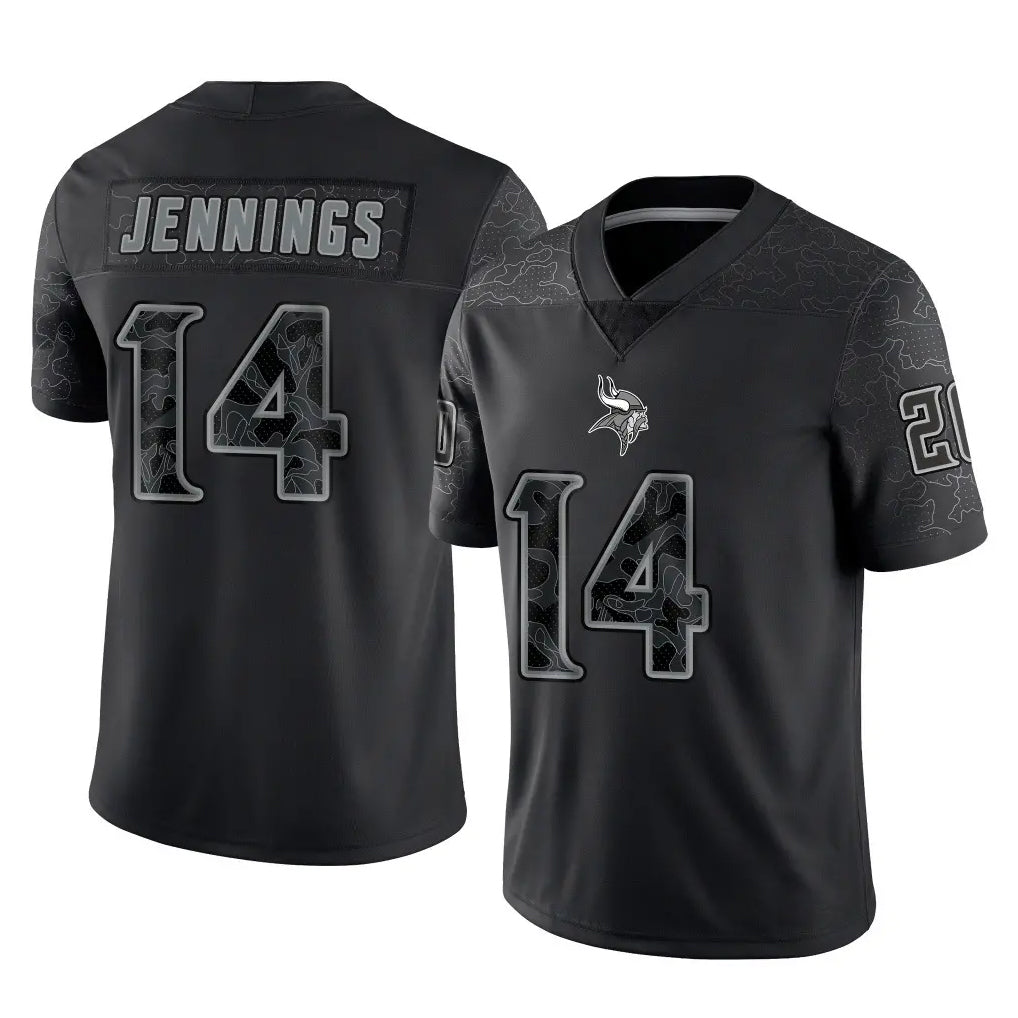 Johmsee MN.Vikings #14 Jauan Jennings Player Black Reflective LImited Home Game Stitched Jerseys