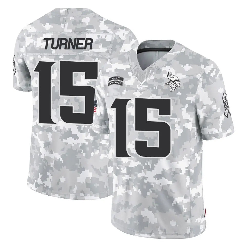 Johmsee MN.Vikings #15 Dallas Turner Player Arctic Camo Salute To Service Limited Game Stitched Jerseys