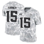 Johmsee MN.Vikings #15 Dallas Turner Player Arctic Camo Salute To Service Limited Game Stitched Jerseys