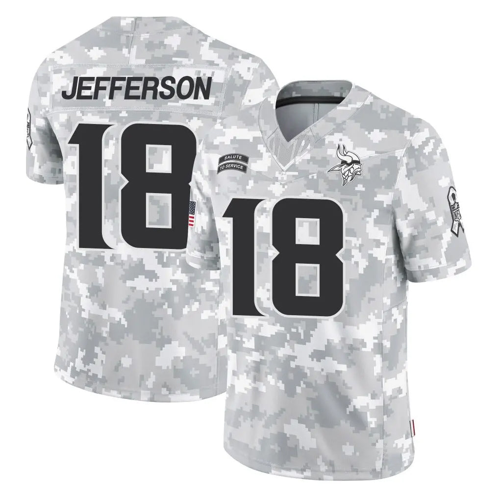 Johmsee MN.Vikings #18 Justin Jefferson Player Arctic Camo Salute To Service Limited Game Stitched Jerseys