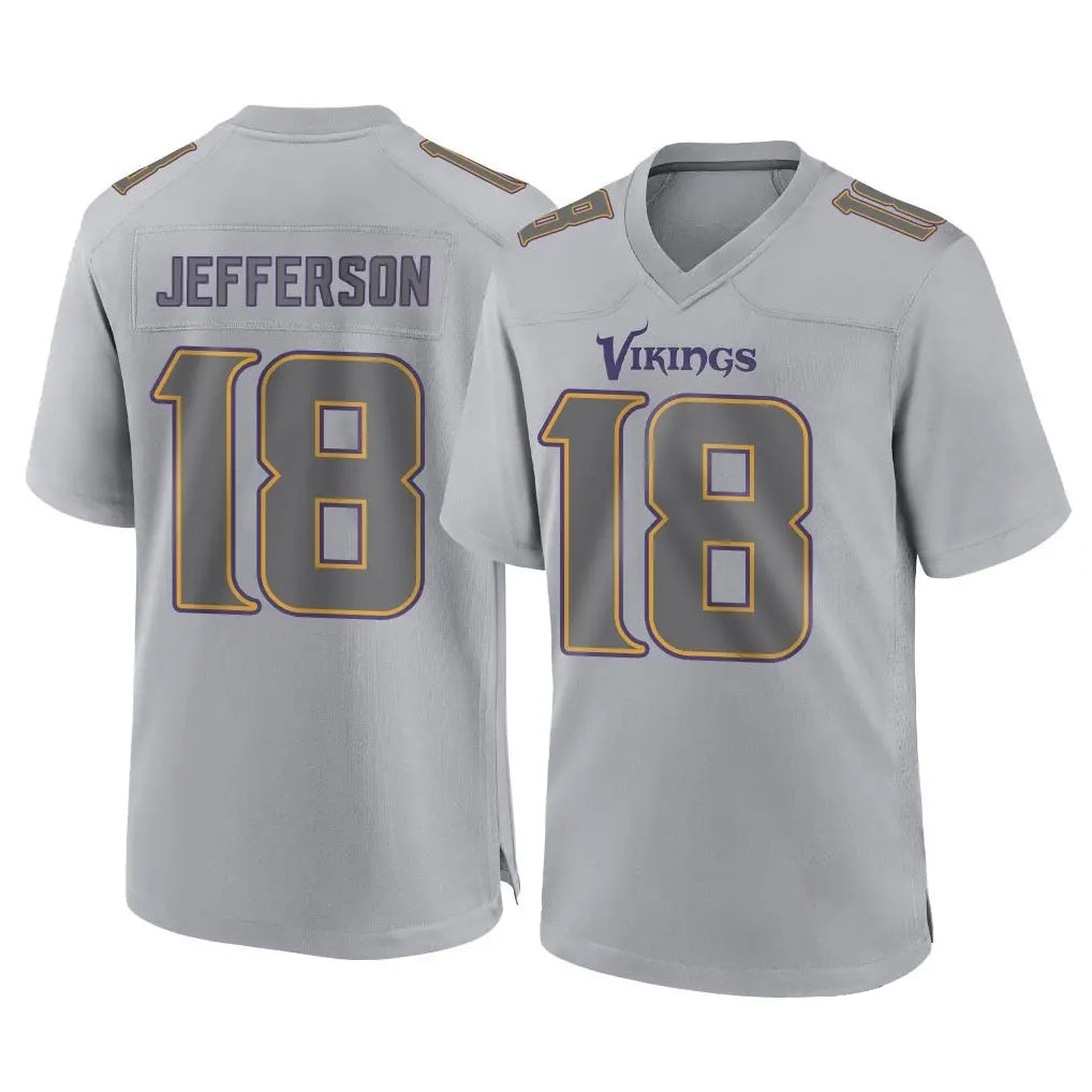Johmsee MN.Vikings #18 Justin Jefferson Player Gray Atmosphere Fashion Home Game Stitched Jerseys