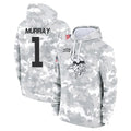 Johmsee MN.Vikings #1 Kyler Murray Player Arctic Camo Salute to Service Pullover Hoodies Limited Game Stitched Jerseys