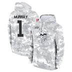 Johmsee MN.Vikings #1 Kyler Murray Player Arctic Camo Salute to Service Pullover Hoodies Limited Game Stitched Jerseys