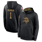 Johmsee MN.Vikings #1 Kyler Murray Player Black Salute to Service Hoodies Limited Game Stitched Jerseys