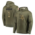 Johmsee MN.Vikings #1 Kyler Murray Player Olive Salute to Service Pullover Hoodies Home Game Stitched Jerseys