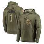 Johmsee MN.Vikings #1 Kyler Murray Player Olive Salute to Service Pullover Hoodies Home Game Stitched Jerseys