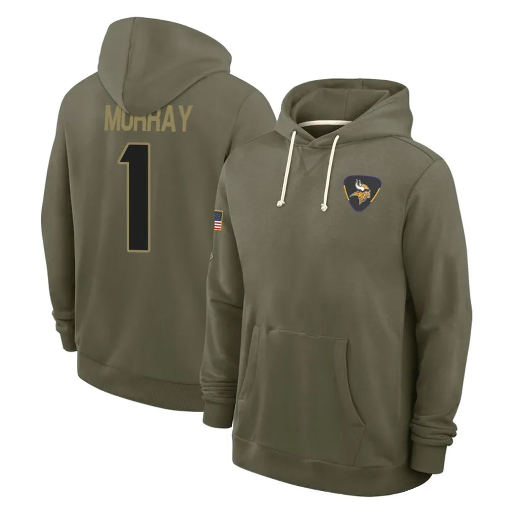 Johmsee MN.Vikings #1 Kyler Murray Player Olive Salute to Service Pullover Hoodies Limited Stitched Jerseys