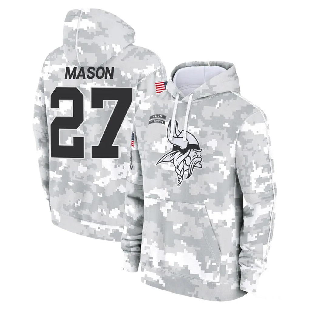 Johmsee MN.Vikings #27 Jordan Mason Player Arctic Camo Salute to Service Pullover Hoodies Limited Game Stitched Jerseys