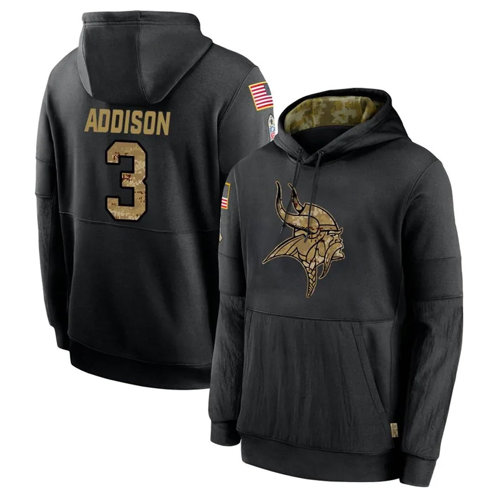 Johmsee MN.Vikings #3 Jordan Addison Player Black Salute to Service Hoodies Limited Game Stitched Jerseys