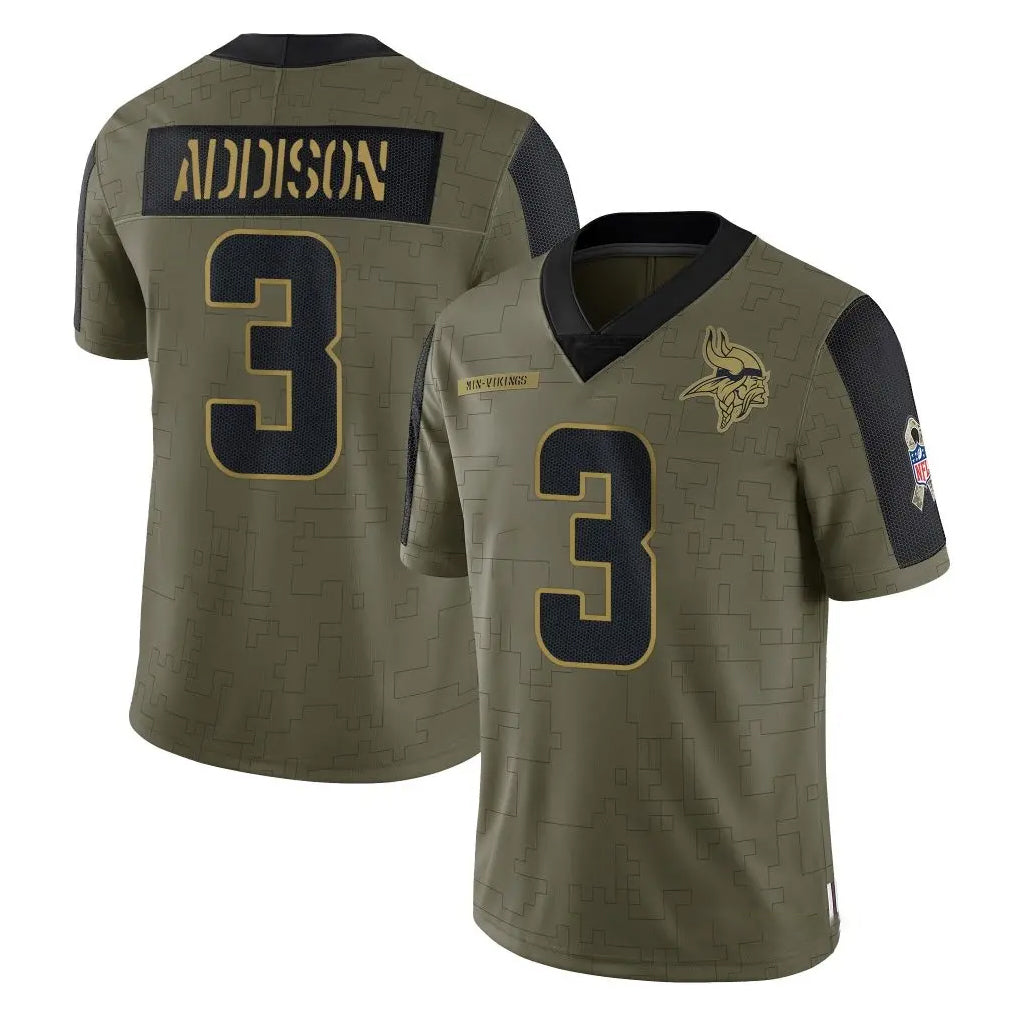 Johmsee MN.Vikings #3 Jordan Addison Player Olive Salute To Service Limited Game Stitched Jerseys