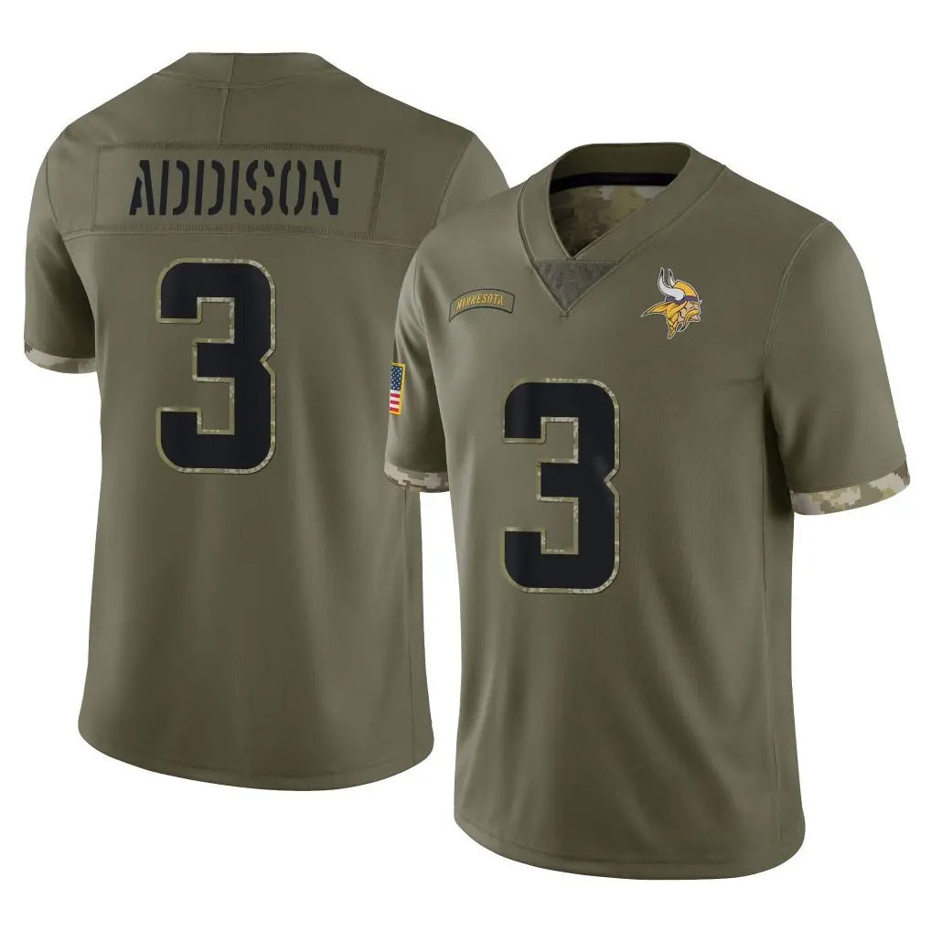 Johmsee MN.Vikings #3 Jordan Addison Player Olive Salute To Service Limited Stitched Jerseys