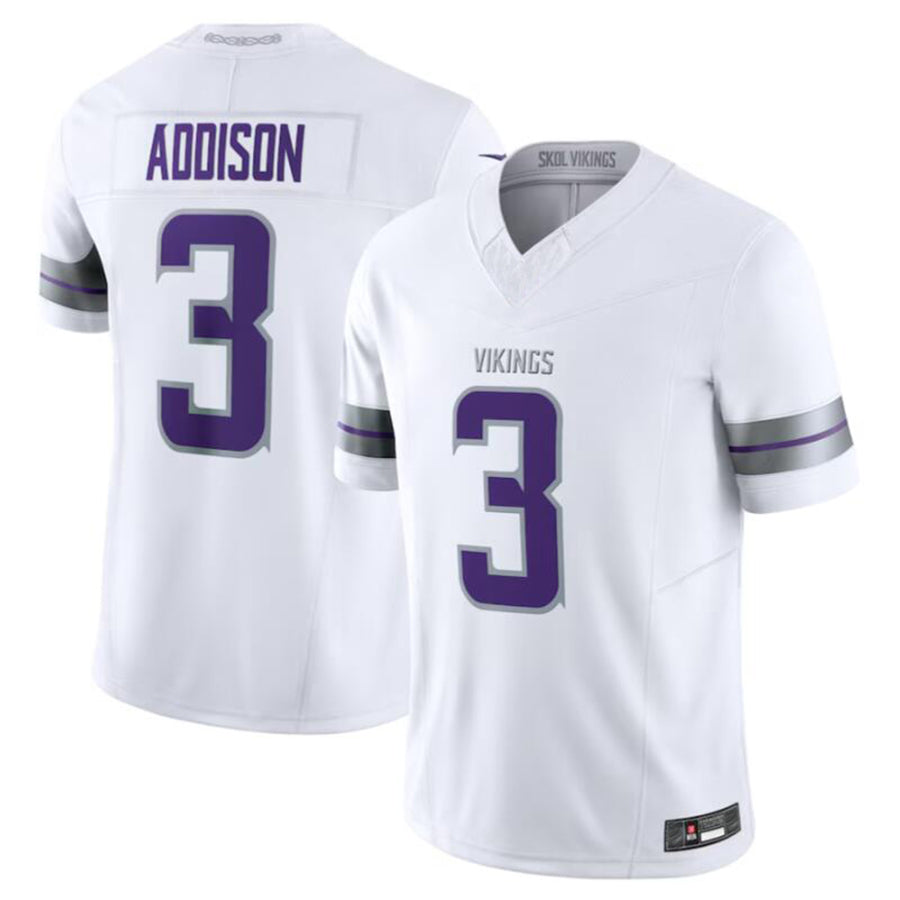 Johmsee MN.Vikings #3 Jordan Addison White Alternate Vapor F.U.S.E. Limited American Stitched Jerseys
