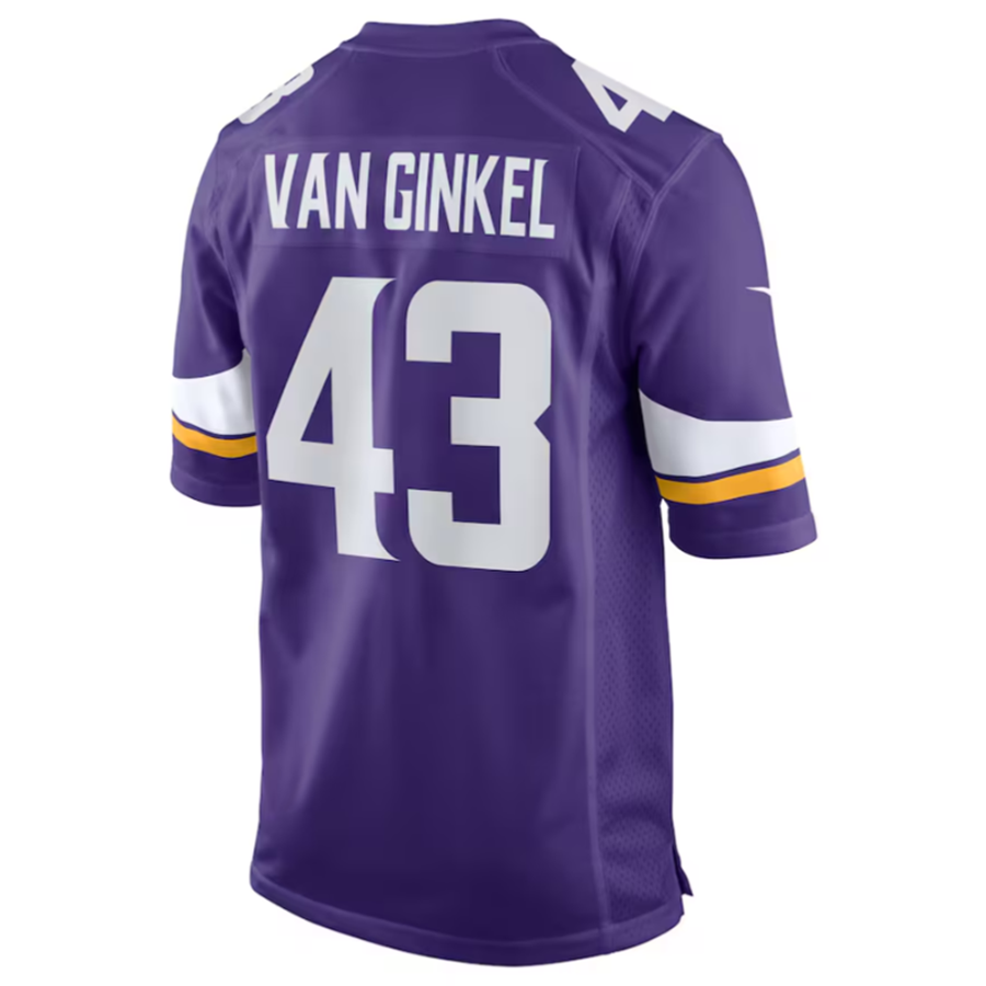 Johmsee MN.Vikings #43 Andrew Van Ginkel Purple Team Game Jersey Stitched American Stitched Jerseys