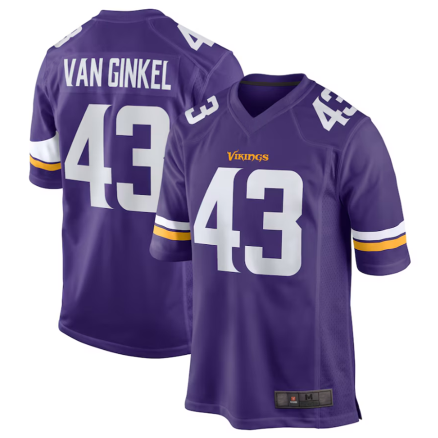 Johmsee MN.Vikings #43 Andrew Van Ginkel Purple Team Game Jersey Stitched American Stitched Jersey