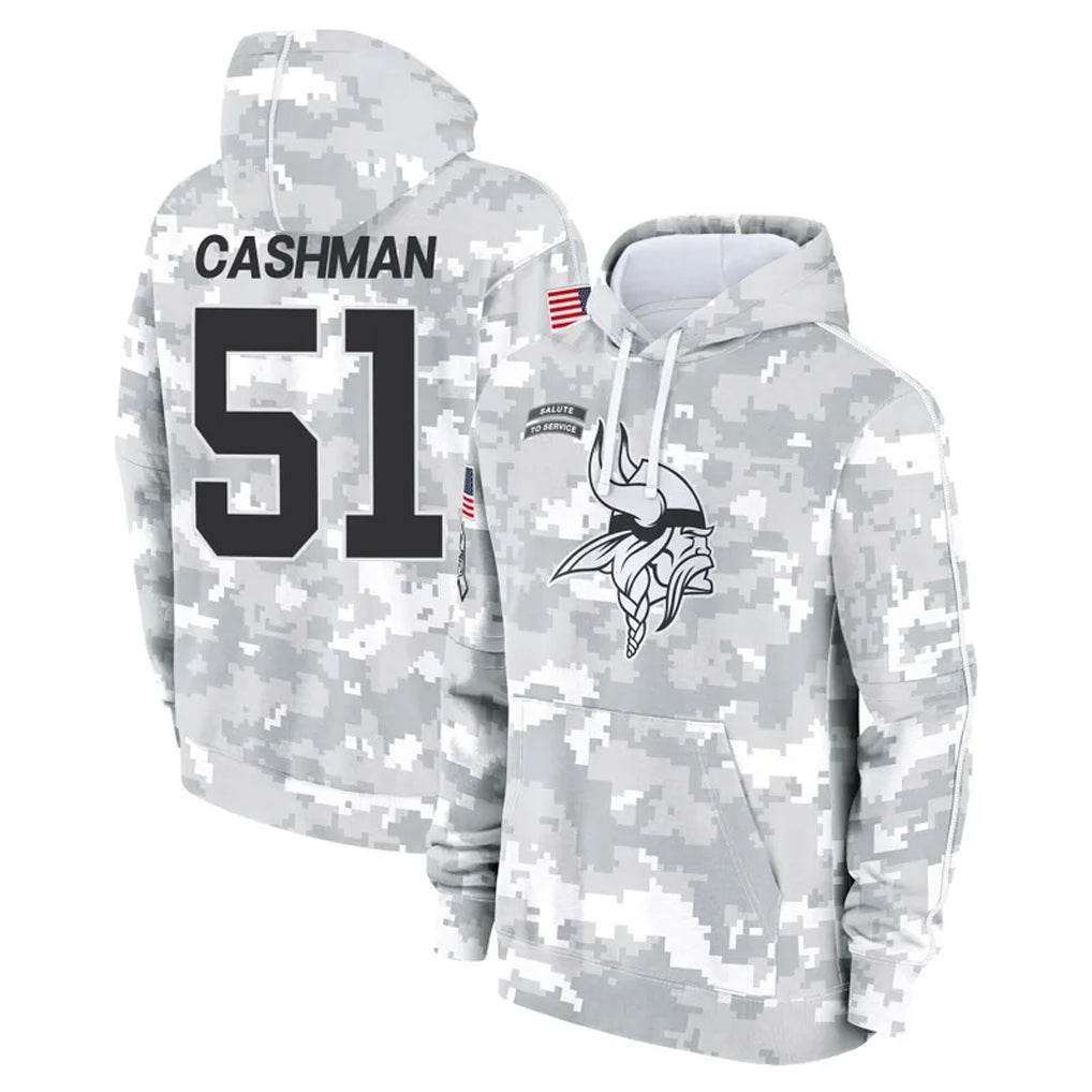 Johmsee MN.Vikings #51 Blake Cashman Player Arctic Camo Salute to Service Pullover Hoodies Limited Game Stitched Jerseys