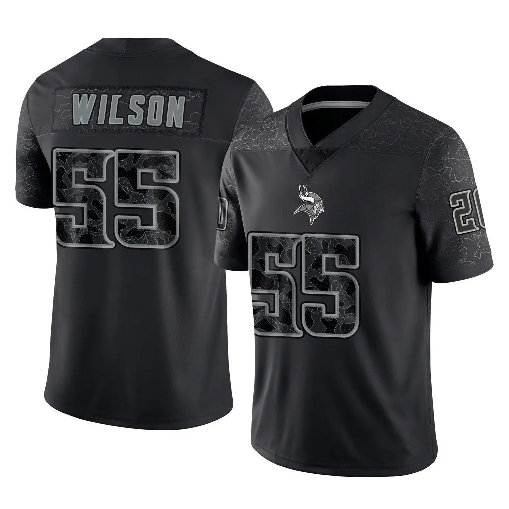 Johmsee MN.Vikings #55 Eric Wilson Player Black Reflective LImited Home Game Stitched Jerseys