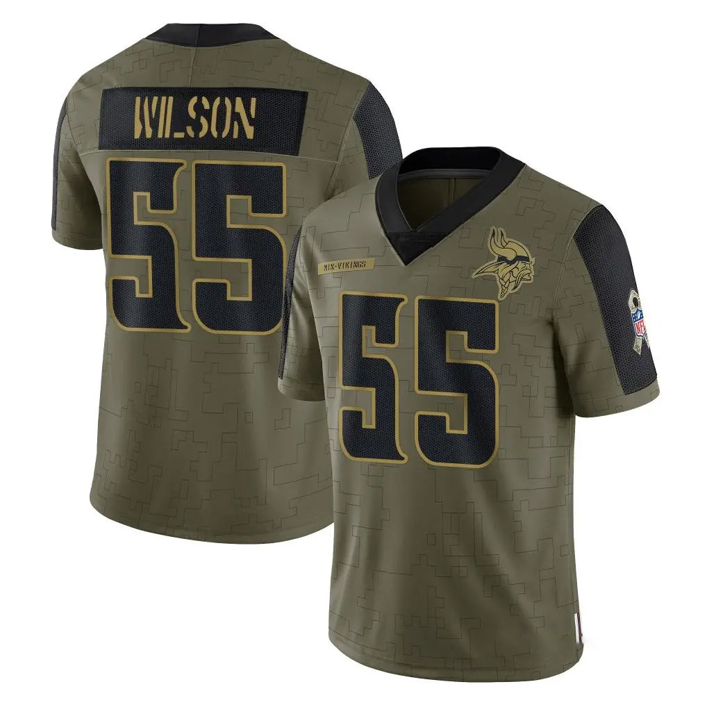 Johmsee MN.Vikings #55 Eric Wilson Player Olive Salute To Service Limited Game Stitched Jerseys