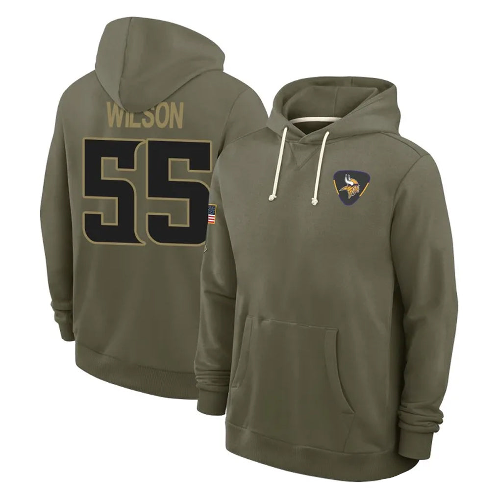 Johmsee MN.Vikings #55 Eric Wilson Player Olive Salute to Service Pullover Hoodies Limited Stitched Jerseys