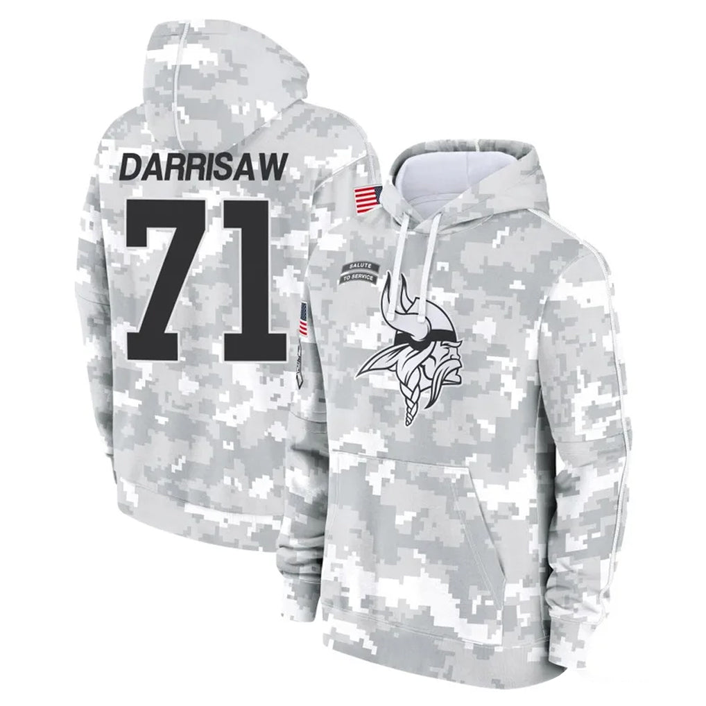 Johmsee MN.Vikings #71 Christian Darrisaw Player Arctic Camo Salute to Service Pullover Hoodies Limited Game Stitched Jerseys