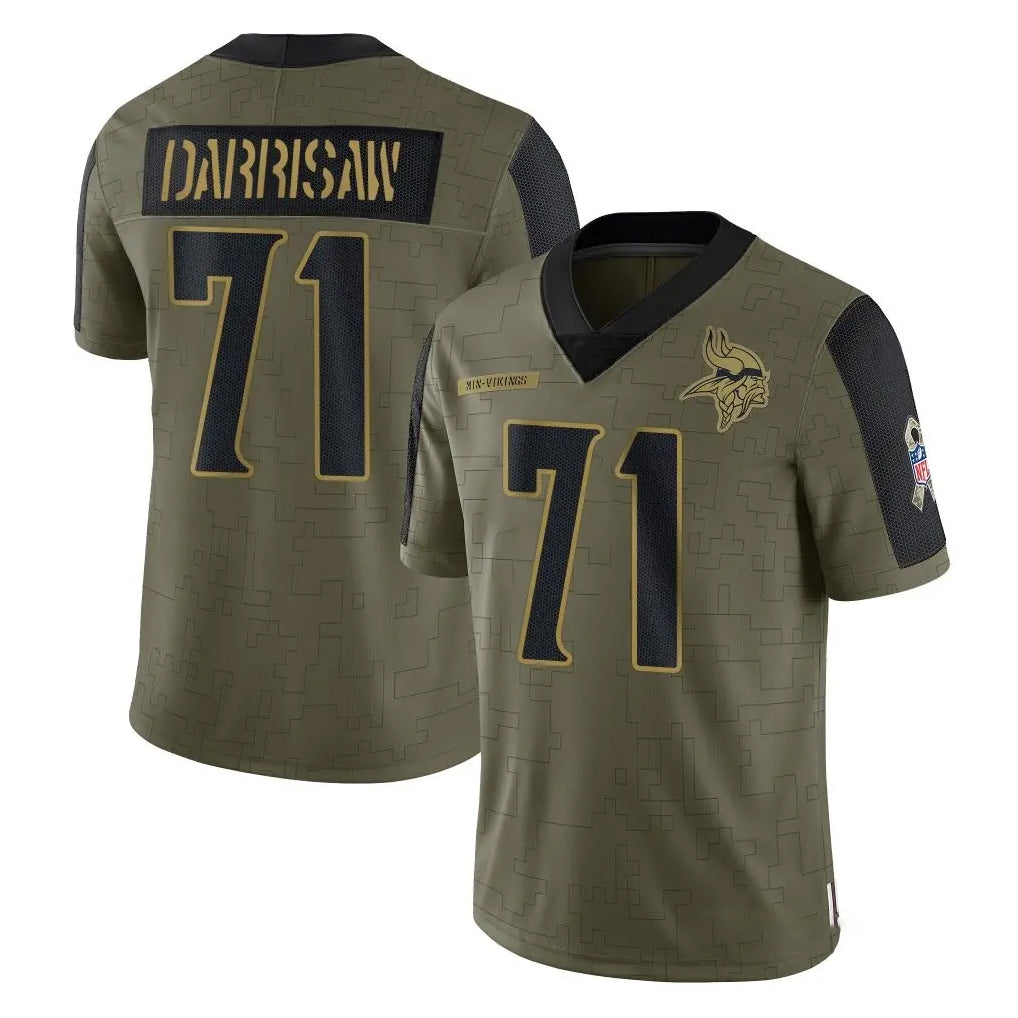 Johmsee MN.Vikings #71 Christian Darrisaw Player Olive Salute To Service Limited Game Stitched Jerseys