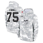 Johmsee MN.Vikings #75 Brian O'Neill Player Arctic Camo Salute to Service Pullover Hoodies Limited Game Stitched Jerseys