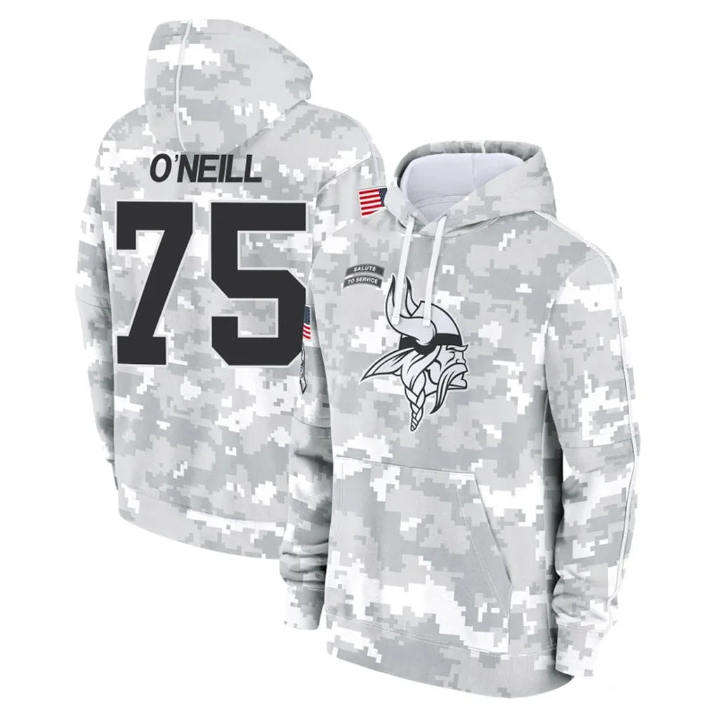Johmsee MN.Vikings #75 Brian O'Neill Player Arctic Camo Salute to Service Pullover Hoodies Limited Game Stitched Jerseys