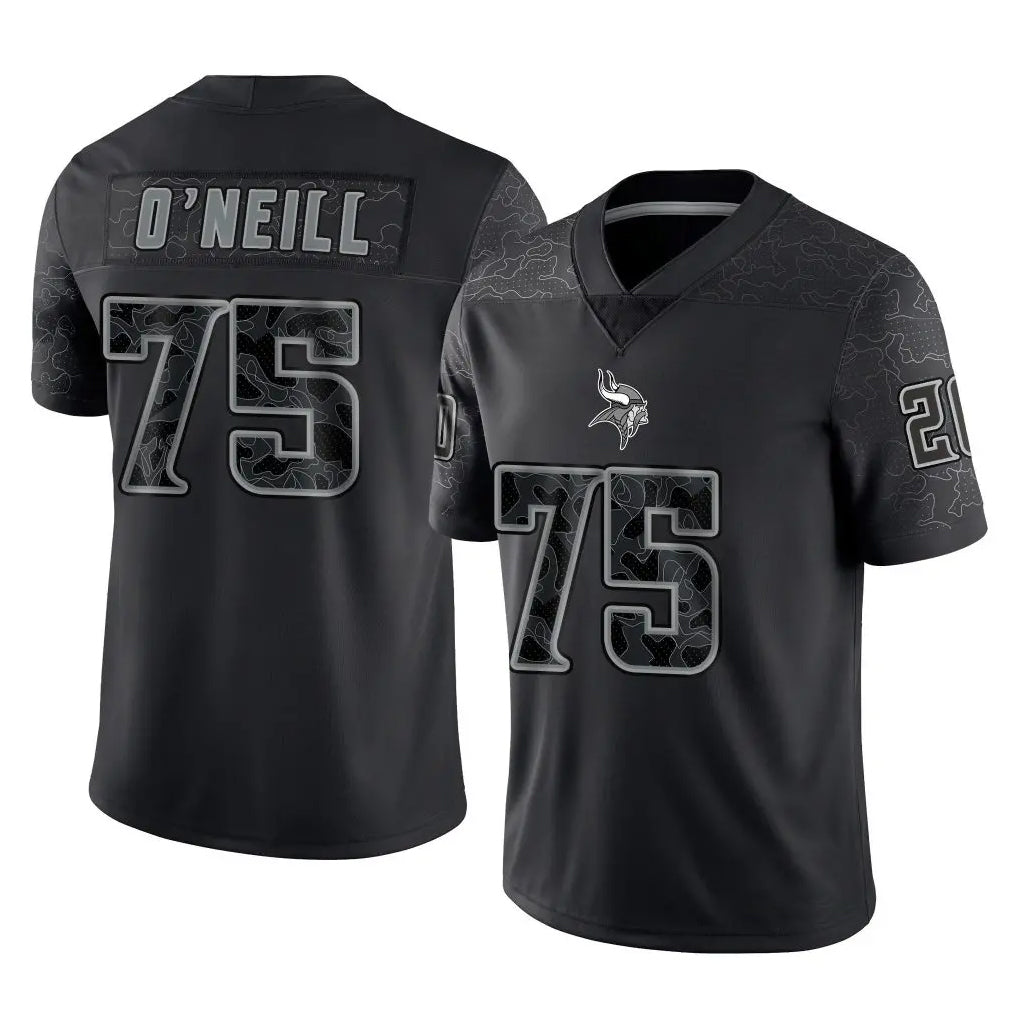 Johmsee MN.Vikings #75 Brian O'Neill Player Black Reflective LImited Home Game Stitched Jerseys