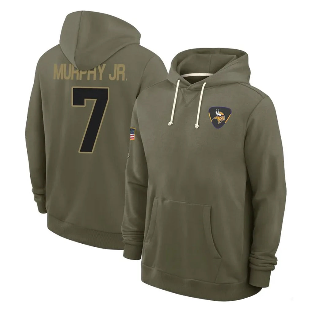 Johmsee MN.Vikings #7 Byron Murphy Jr. Player Olive Salute to Service Pullover Hoodies Limited Stitched Jerseys