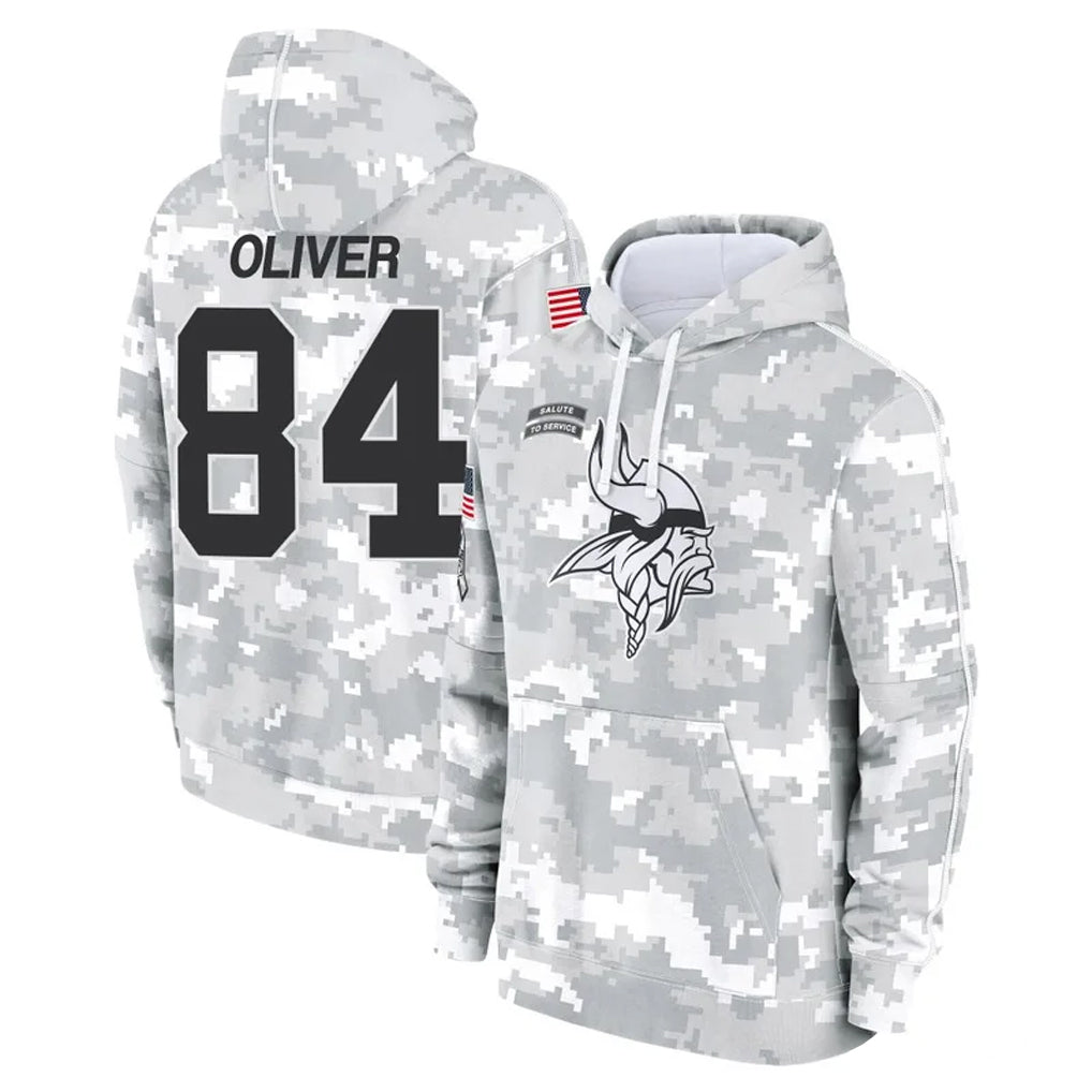 Johmsee MN.Vikings #84 Josh Oliver Player Arctic Camo Salute to Service Pullover Hoodies Limited Game Stitched Jerseys
