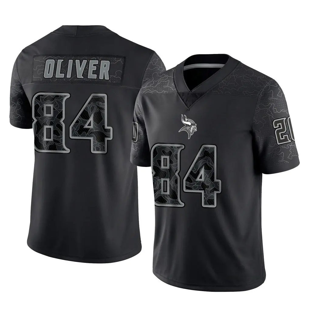 Johmsee MN.Vikings #84 Josh Oliver Player Black Reflective LImited Home Game Stitched Jerseys