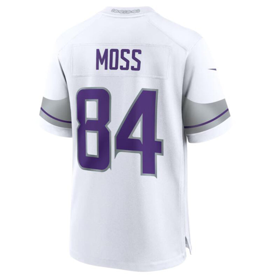 Johmsee MN.Vikings #84 Randy Moss White Alternate Retired Player Game Jersey American Stitched Jersey