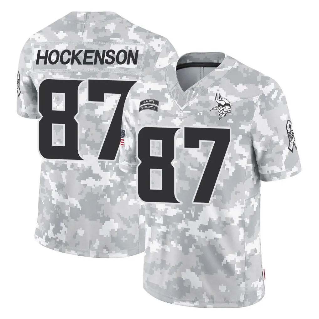 Johmsee MN.Vikings #87 T.J. Hockenson Player Arctic Camo Salute To Service Limited Game Stitched Jerseys