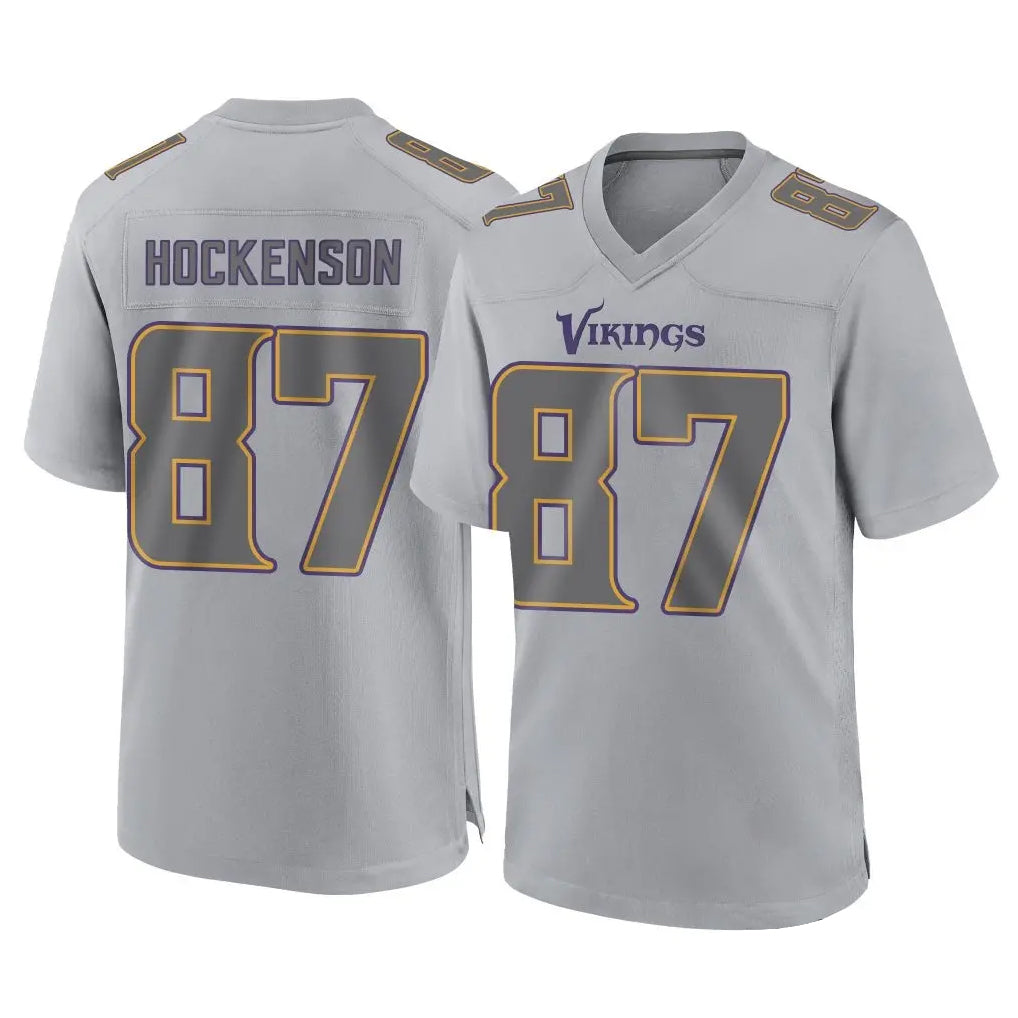 Johmsee MN.Vikings #87 T.J. Hockenson Player Gray Atmosphere Fashion Home Game Stitched Jerseys