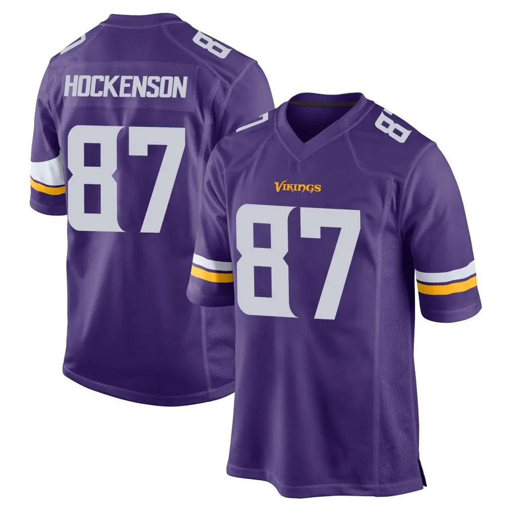 Johmsee MN.Vikings #87 T.J. Hockenson Player Purple Home Game Stitched Jerseys