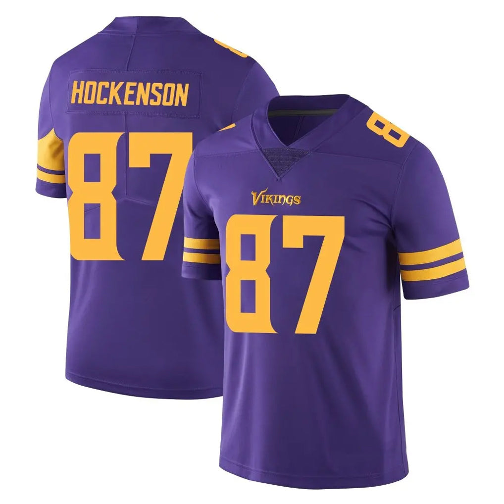 Johmsee MN.Vikings #87 T.J. Hockenson Player Purple Limited Color Rush Home Game Stitched Jerseys