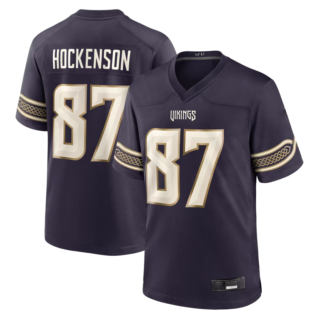 Johmsee MN.Vikings #87 T.J. Hockenson Purple 2026 Rivalries Collection Game Stitched Jerseys