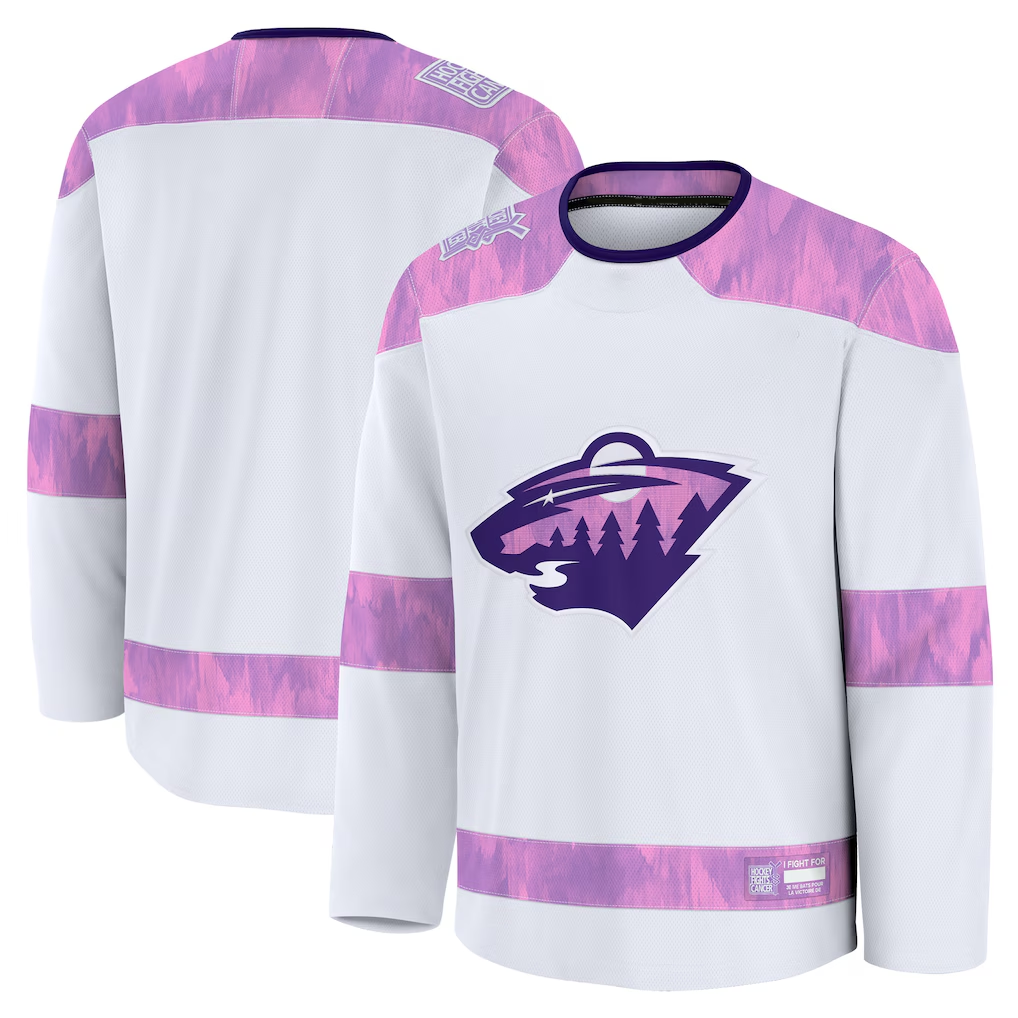 Johmsee M.Wild White 2024 Hockey Fights Cancer Practice Jerseys