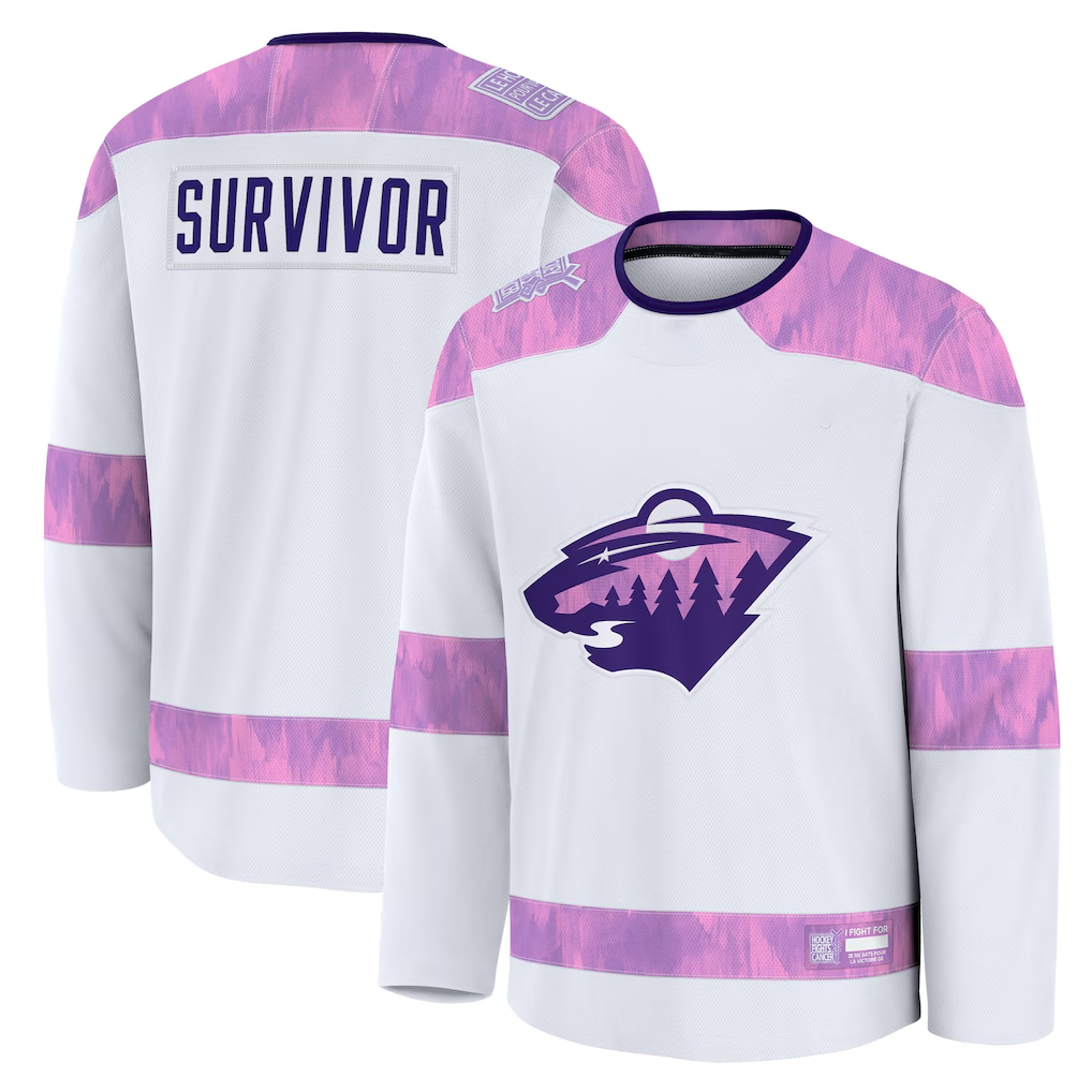 Johmsee M.Wild White Hockey Fights Cancer Survivor Practice Jerseys