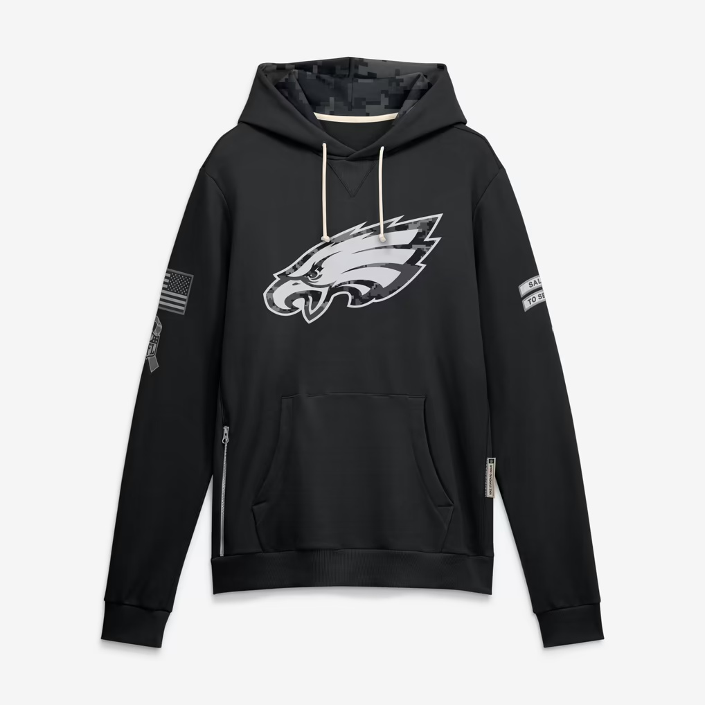Johmsee P.Eagles Black 2026 Salute to Service Sideline Dri-FIT Pullover Hoodie Jerseys
