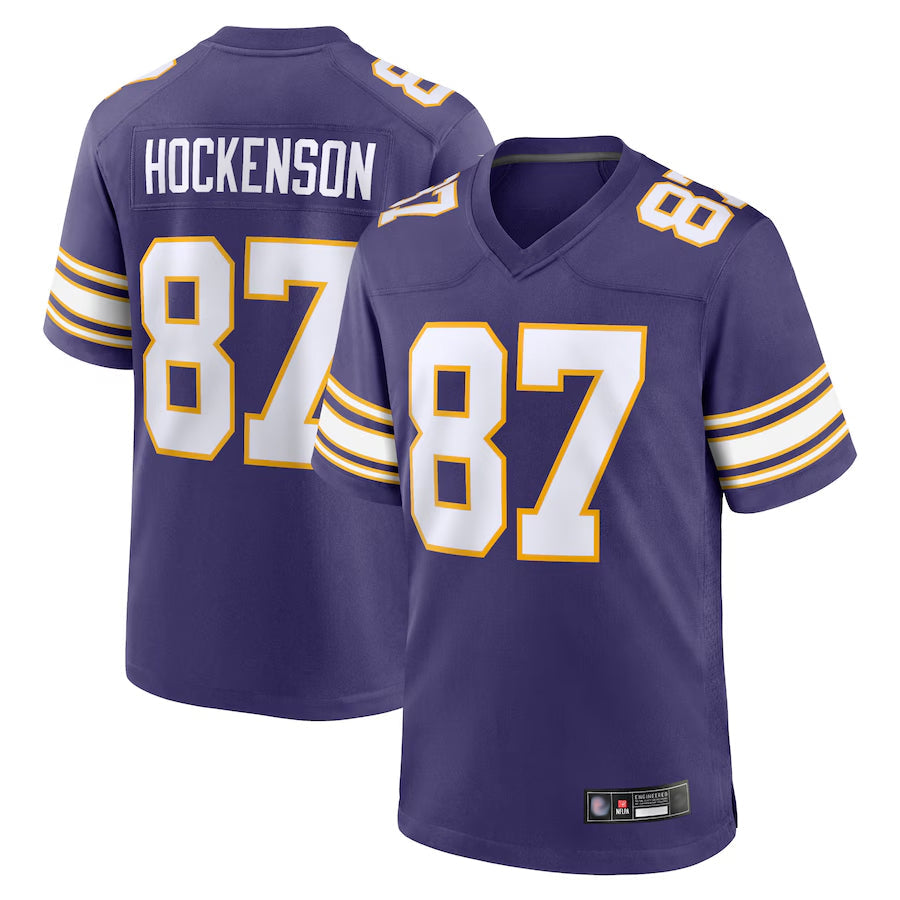 Johmsee MN.Vikings Secondary Alternate Game Football Jerseys - Purple - #87 T.J. Hockenson Player Stitched Jerseys