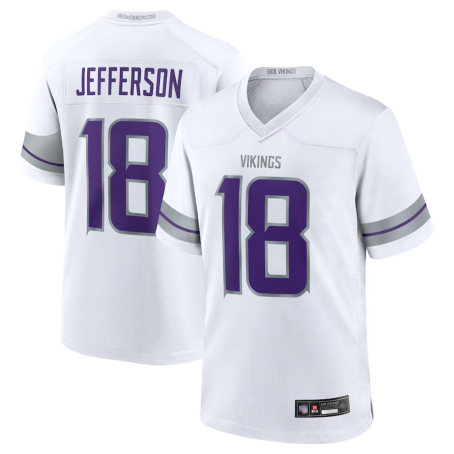 Johmsee MN.Vikings #18 Justin Jefferson Player White Replica Game Stitched Jerseys