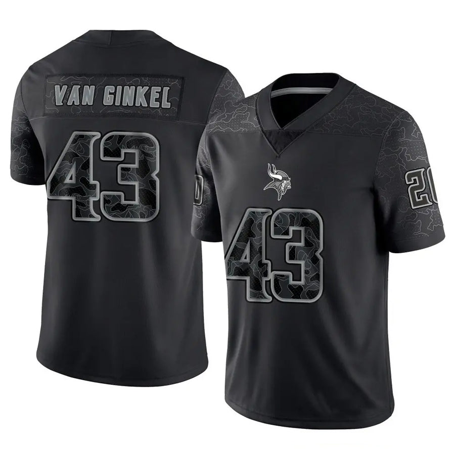 Johmsee MN.Vikings #43 Andrew Van Ginkel Player Black REFLECTIVE Limited Stitched Jerseys
